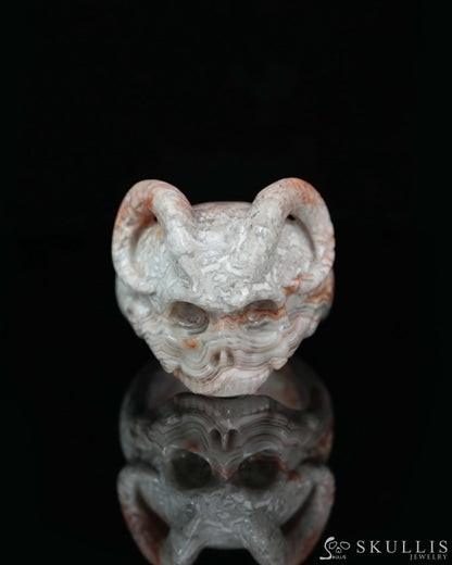 Gem Skull Ring of Red Crazy Lace Agate Carved Beast Skull US size 13 - 9500234 Skull Rings