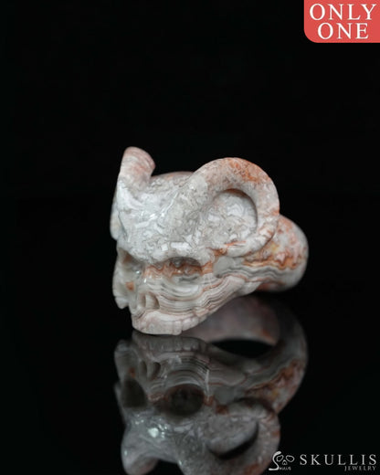Gem Skull Ring of Red Crazy Lace Agate Carved Beast Skull US size 13 - 9500234 Skull Rings