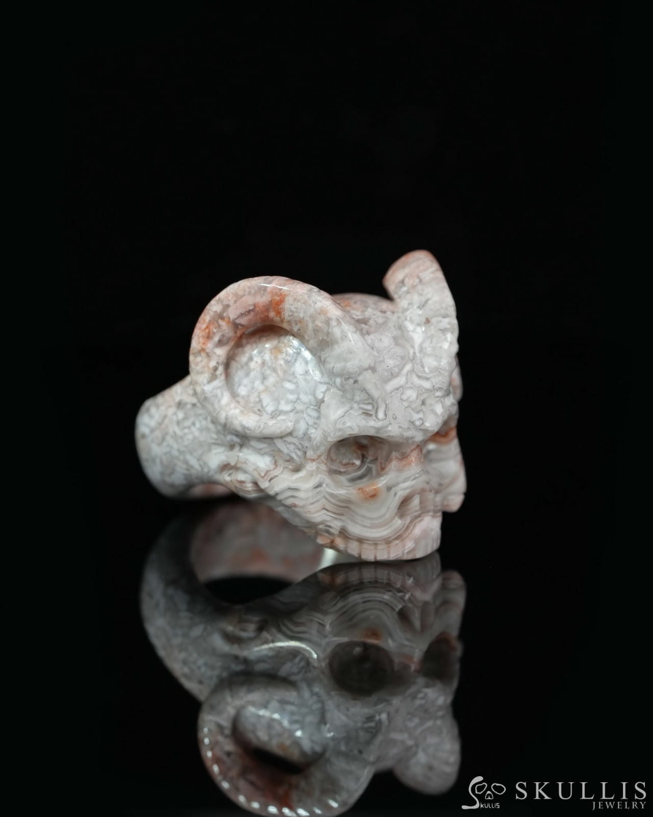 Gem Skull Ring of Red Crazy Lace Agate Carved Beast Skull US size 13 - 9500234 Skull Rings