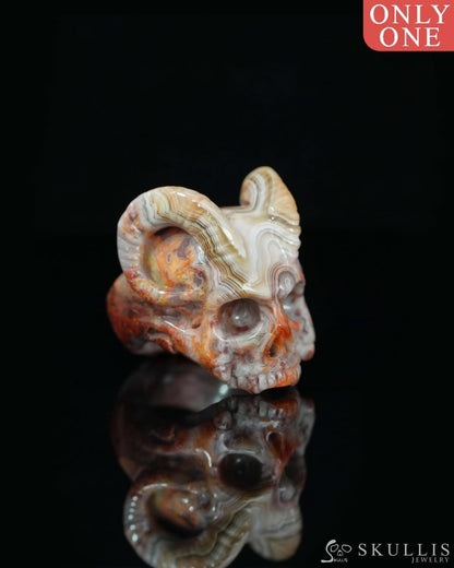 Gem Skull Ring of Red Crazy Lace Agate Carved Beast Skull US size 6.5 - 9500235 Skull Rings