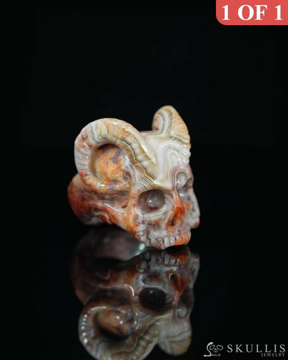 Gem Skull Ring of Red Crazy Lace Agate Carved Beast Skull US size 6.5 - 9500235 Skull Rings