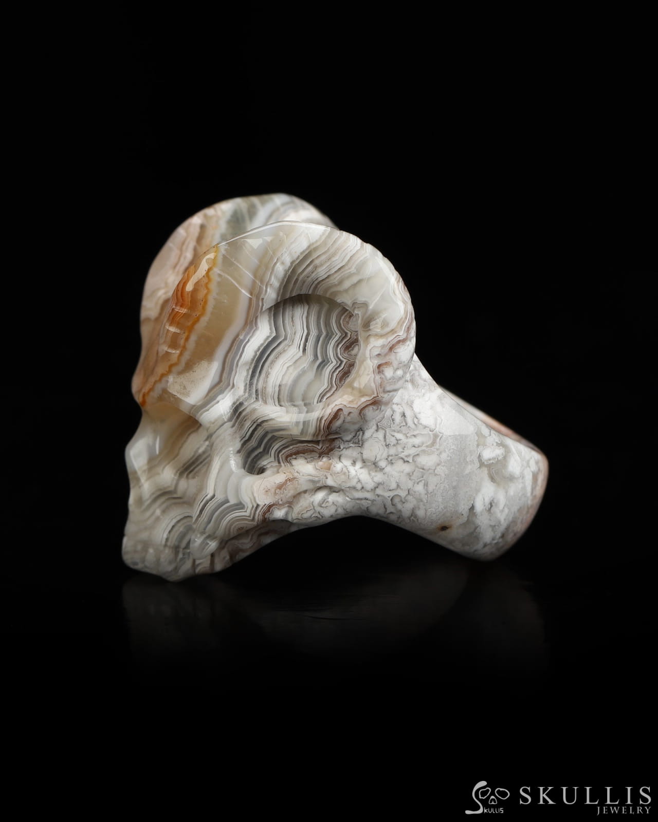 Skullis Gem Skull Ring of Red Crazy Lace Agate Carved Beast Skull US size 7 - 9800238 Skull Rings