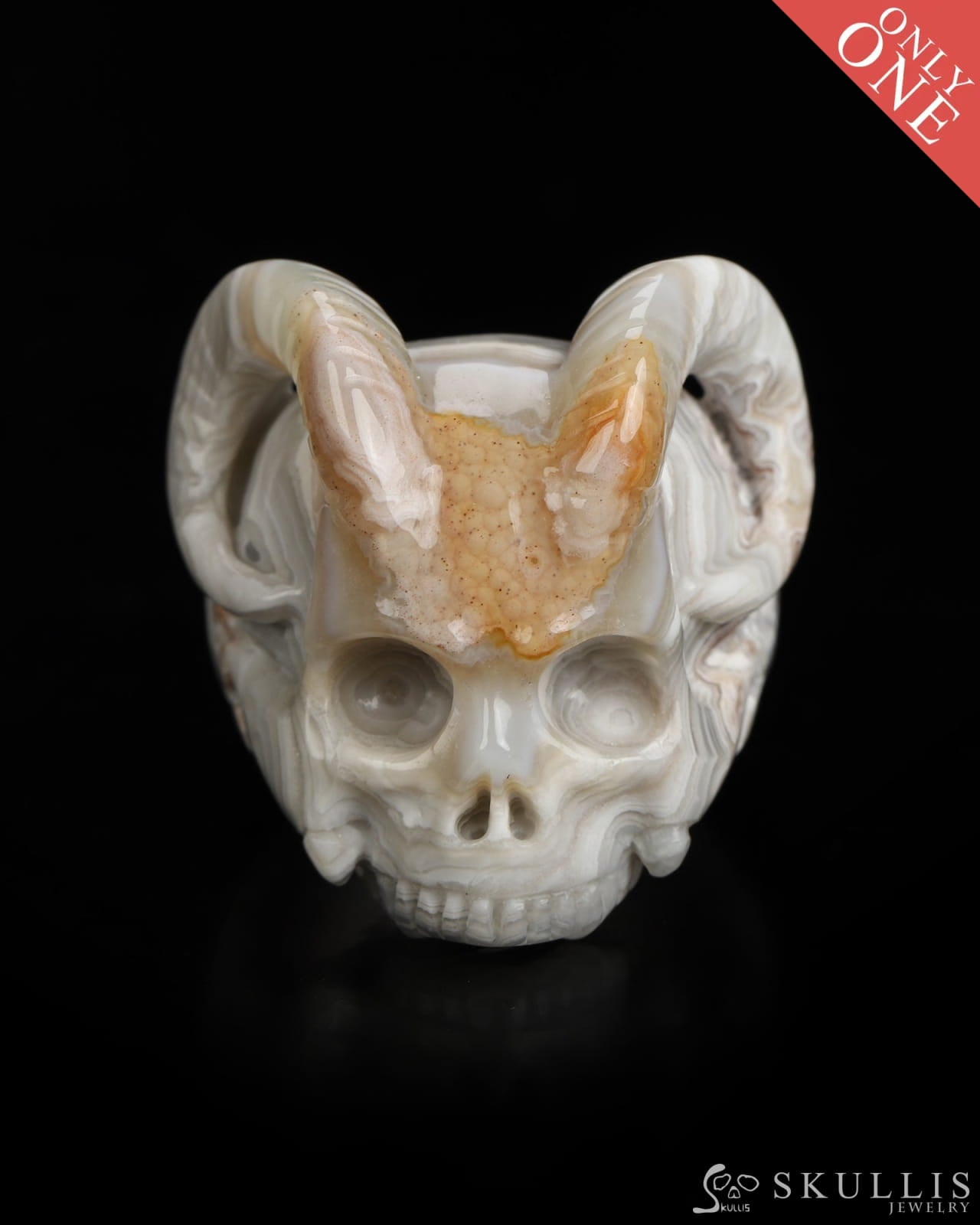 Skullis Gem Skull Ring of Red Crazy Lace Agate Carved Beast Skull US size 7 - 9800238 Skull Rings