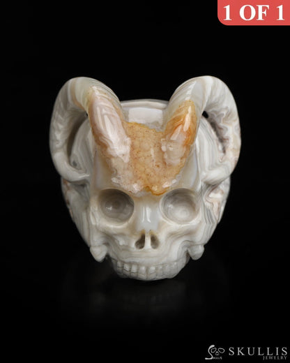 Skullis Gem Skull Ring of Red Crazy Lace Agate Carved Beast Skull US size 7 - 9800238 Skull Rings