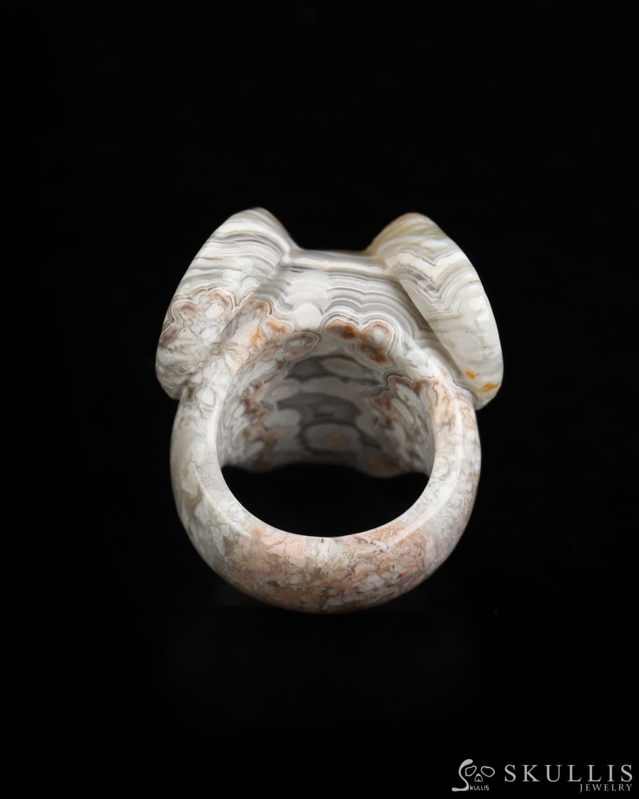 Skullis Gem Skull Ring of Red Crazy Lace Agate Carved Beast Skull US size 7 - 9800238 Skull Rings