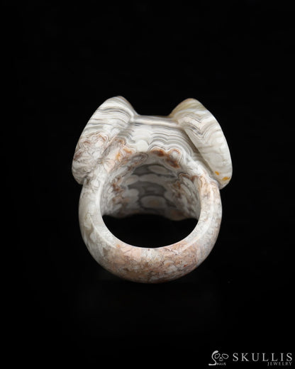 Skullis Gem Skull Ring of Red Crazy Lace Agate Carved Beast Skull US size 7 - 9800238 Skull Rings