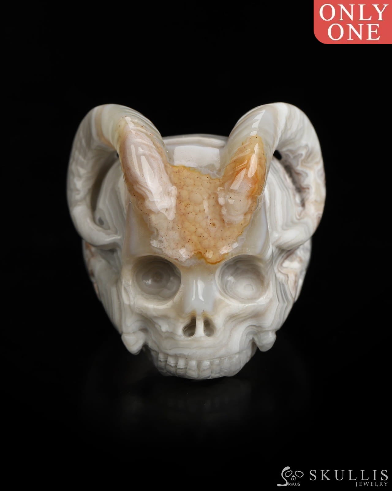 Skullis Gem Skull Ring of Red Crazy Lace Agate Carved Beast Skull US size 7 - 9800238 Skull Rings