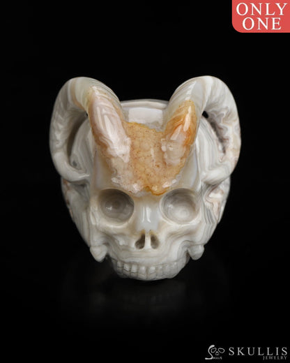 Skullis Gem Skull Ring of Red Crazy Lace Agate Carved Beast Skull US size 7 - 9800238 Skull Rings