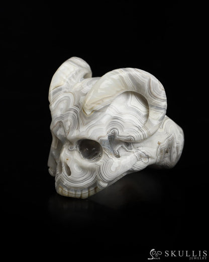 The Infernal Sovereign - Gem Skull Ring of Red Crazy Lace Agate Carved Beast Skull US size 8 - 9800237 - Skull Rings