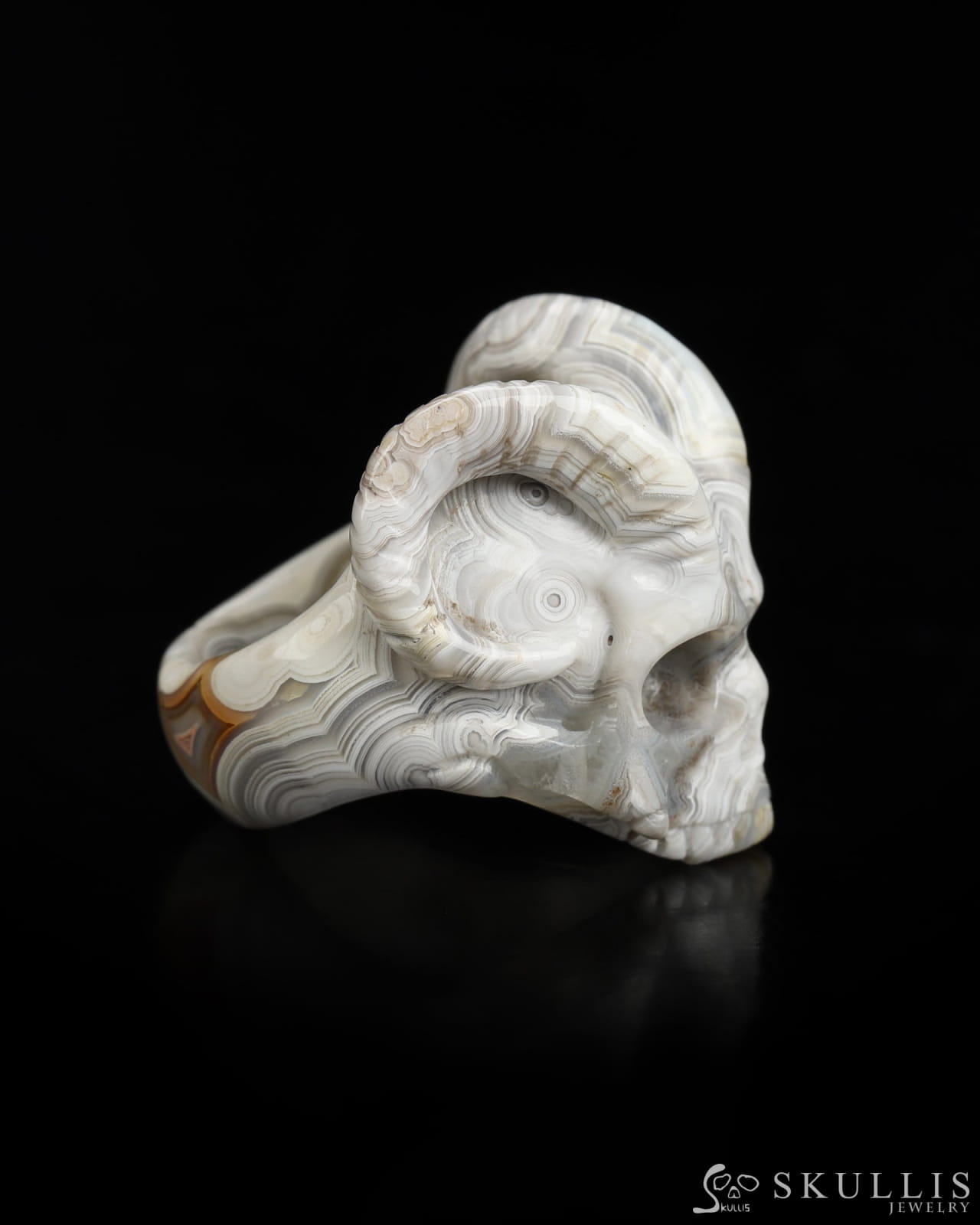 The Infernal Sovereign - Gem Skull Ring of Red Crazy Lace Agate Carved Beast Skull US size 8 - 9800237 - Skull Rings