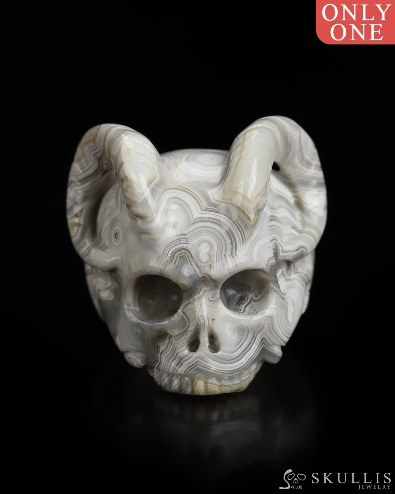 The Infernal Sovereign - Gem Skull Ring of Red Crazy Lace Agate Carved Beast Skull US size 8 - 9800237 - Skull Rings