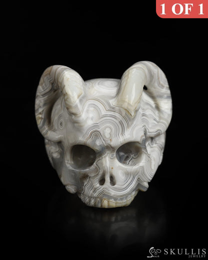 The Infernal Sovereign - Gem Skull Ring of Red Crazy Lace Agate Carved Beast Skull US size 8 - 9800237 - Skull Rings