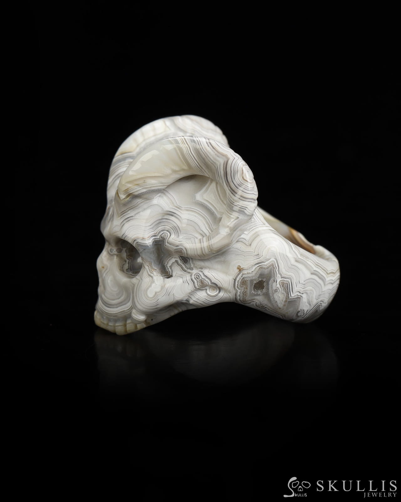 The Infernal Sovereign - Gem Skull Ring of Red Crazy Lace Agate Carved Beast Skull US size 8 - 9800237 - Skull Rings