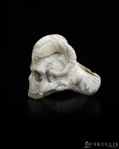 The Infernal Sovereign - Gem Skull Ring of Red Crazy Lace Agate Carved Beast Skull US size 8 - 9800237 - Skull Rings