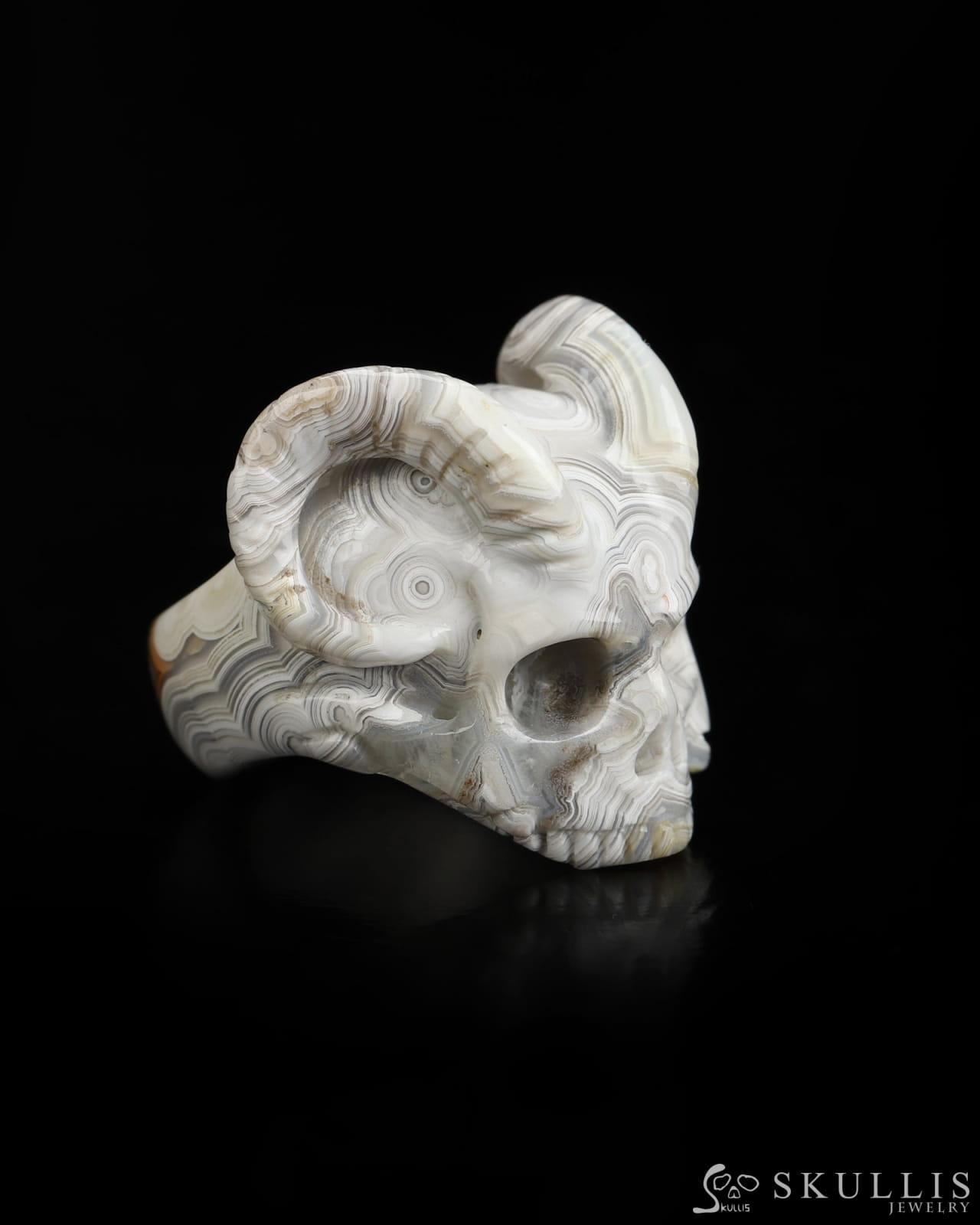 The Infernal Sovereign - Gem Skull Ring of Red Crazy Lace Agate Carved Beast Skull US size 8 - 9800237 - Skull Rings