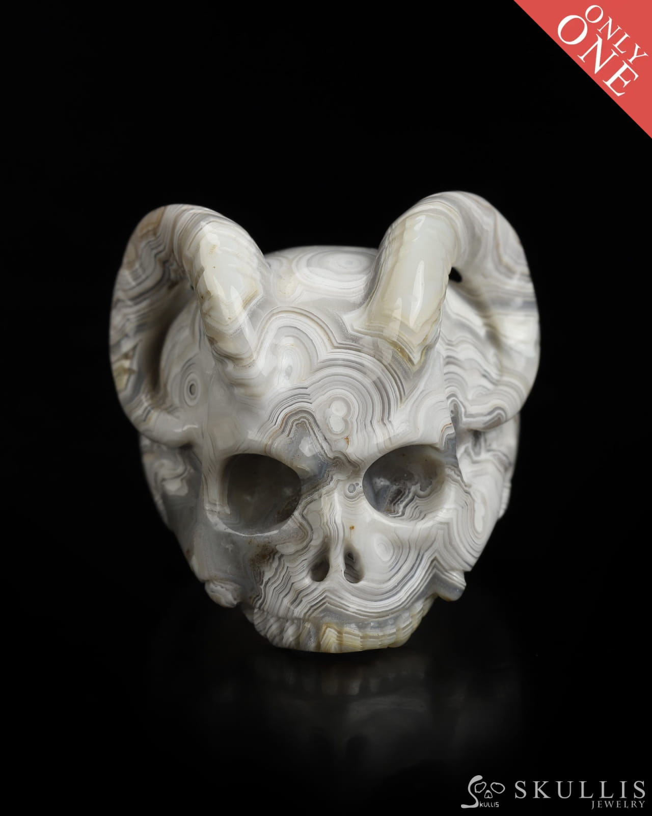 The Infernal Sovereign - Gem Skull Ring of Red Crazy Lace Agate Carved Beast Skull US size 8 - 9800237 - Skull Rings