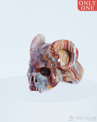 Gem Skull Ring Of Red Crazy Lace Agate Carved Skull In 925 Sterling Silver - 0800026 Us