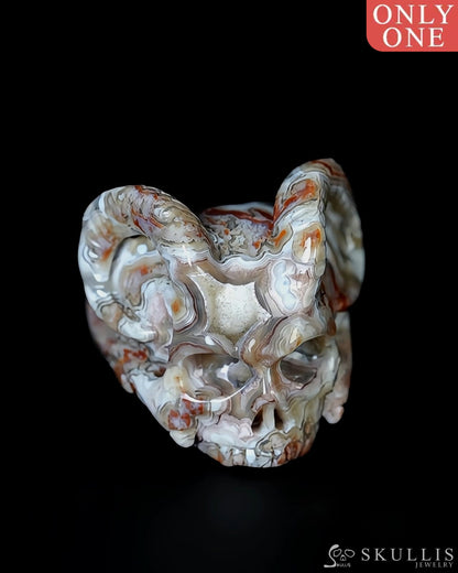 Skullis Gem Skull Ring of Red Crazy Lace Agate Carved Beast Skull US size 9 - 9500258 Skull Rings