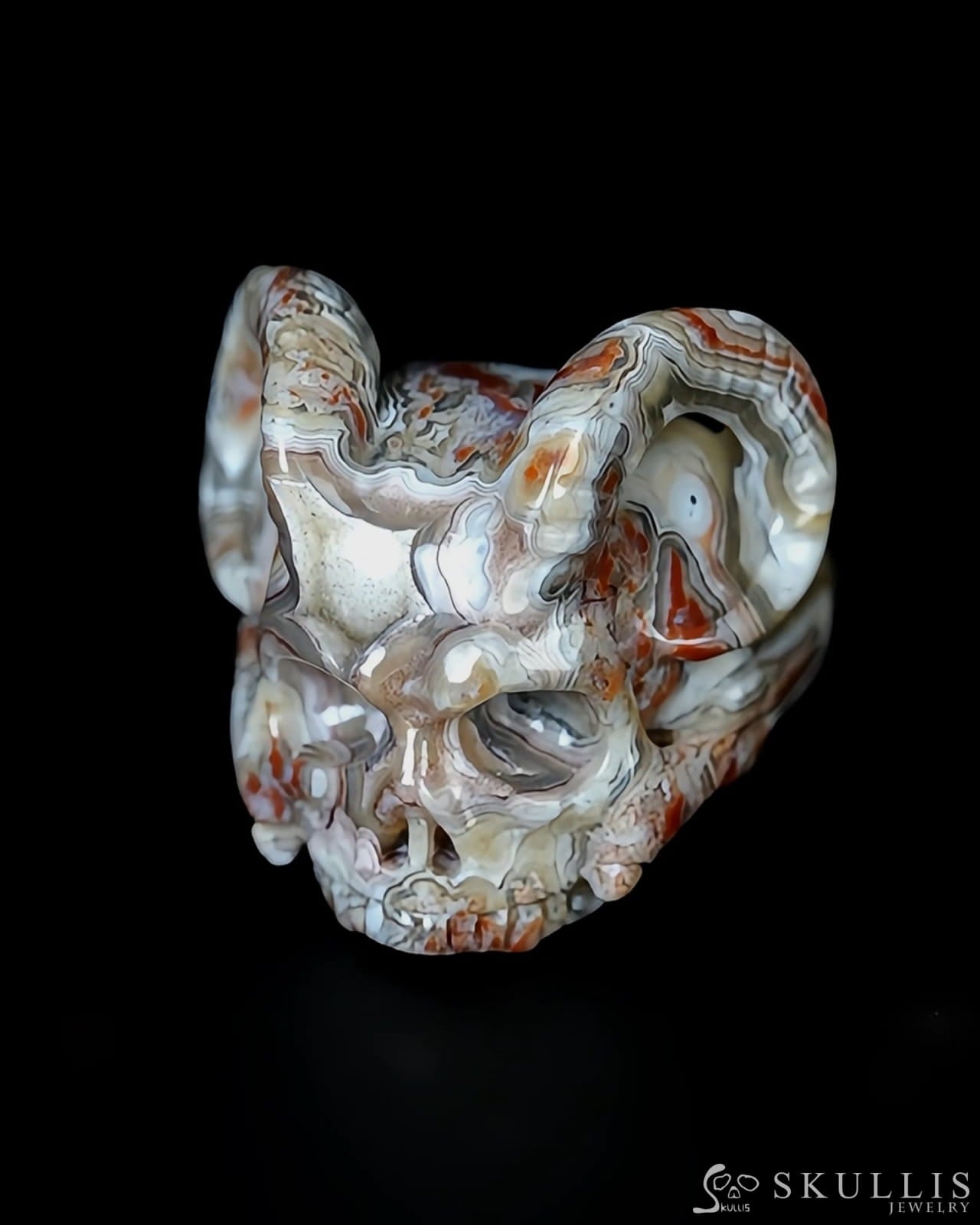 Skullis Gem Skull Ring of Red Crazy Lace Agate Carved Beast Skull US size 9 - 9500258 Skull Rings