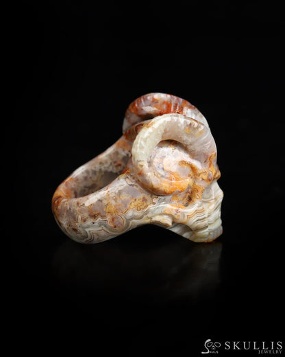 Skullis Gem Skull Ring of Red Crazy Lace Agate Carved Beast Skull US size 9 - 9800236 Skull Rings