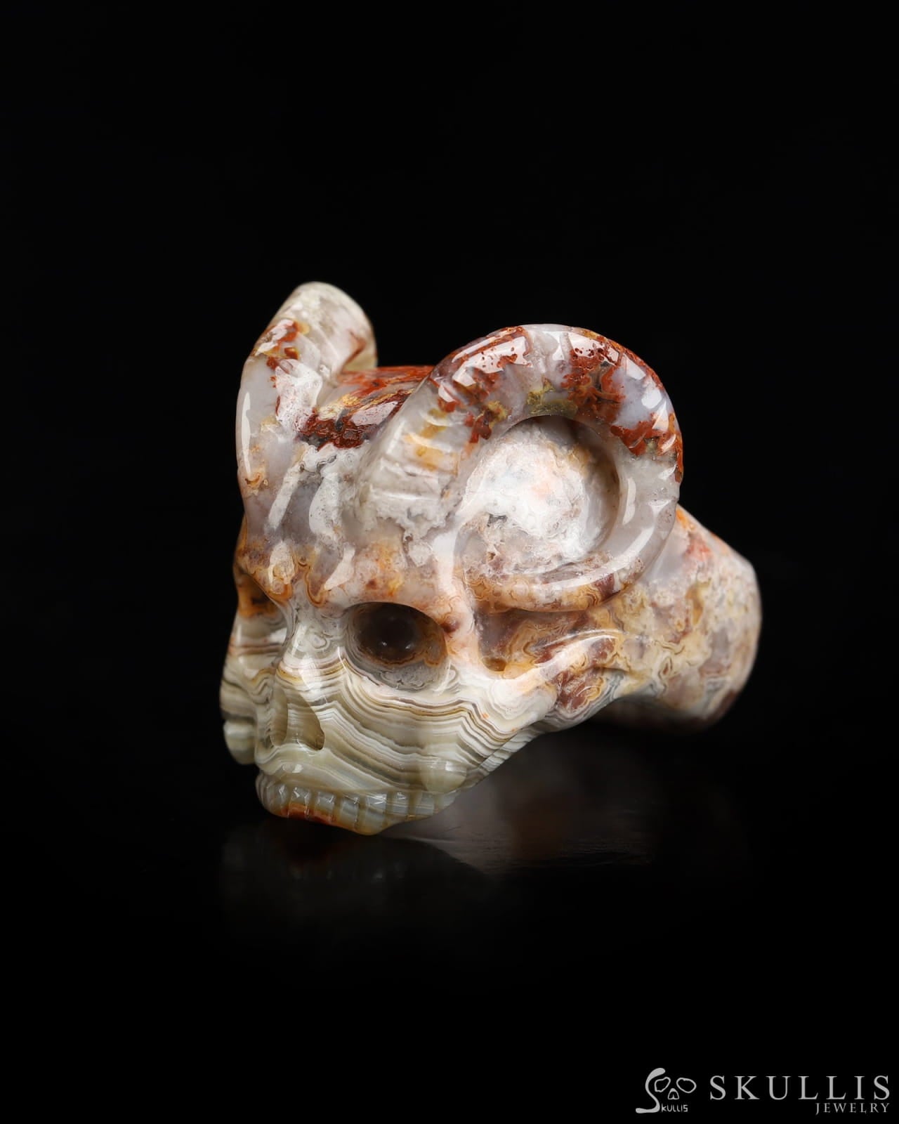 Skullis Gem Skull Ring of Red Crazy Lace Agate Carved Beast Skull US size 9 - 9800236 Skull Rings