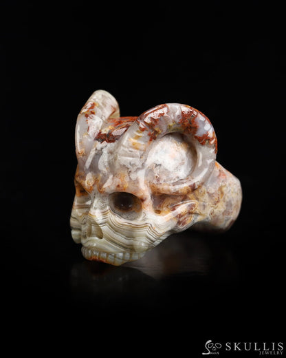 Skullis Gem Skull Ring of Red Crazy Lace Agate Carved Beast Skull US size 9 - 9800236 Skull Rings