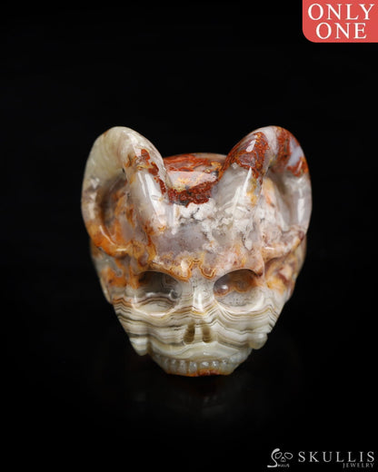 Skullis Gem Skull Ring of Red Crazy Lace Agate Carved Beast Skull US size 9 - 9800236 Skull Rings