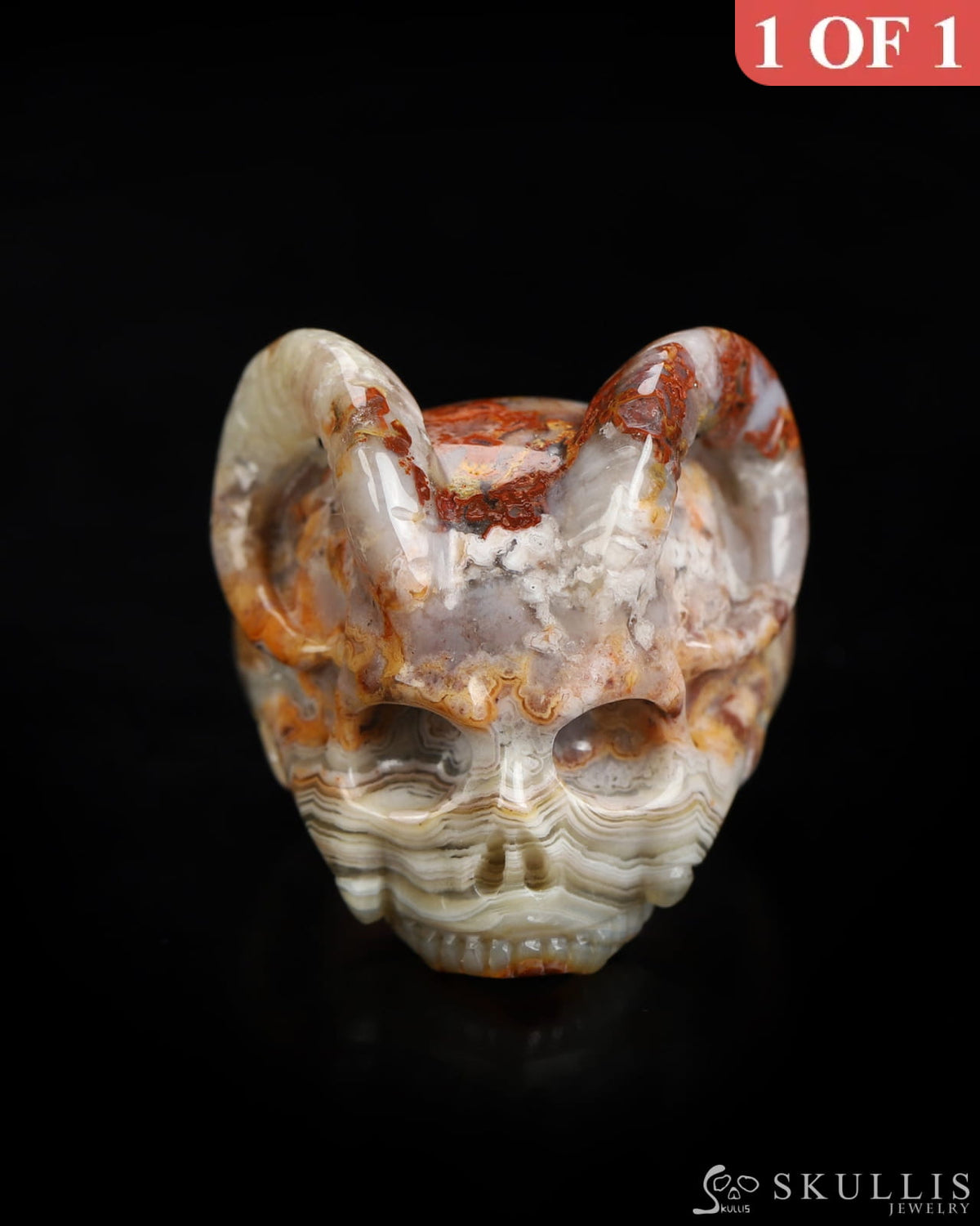 Skullis Gem Skull Ring of Red Crazy Lace Agate Carved Beast Skull US size 9 - 9800236 Skull Rings