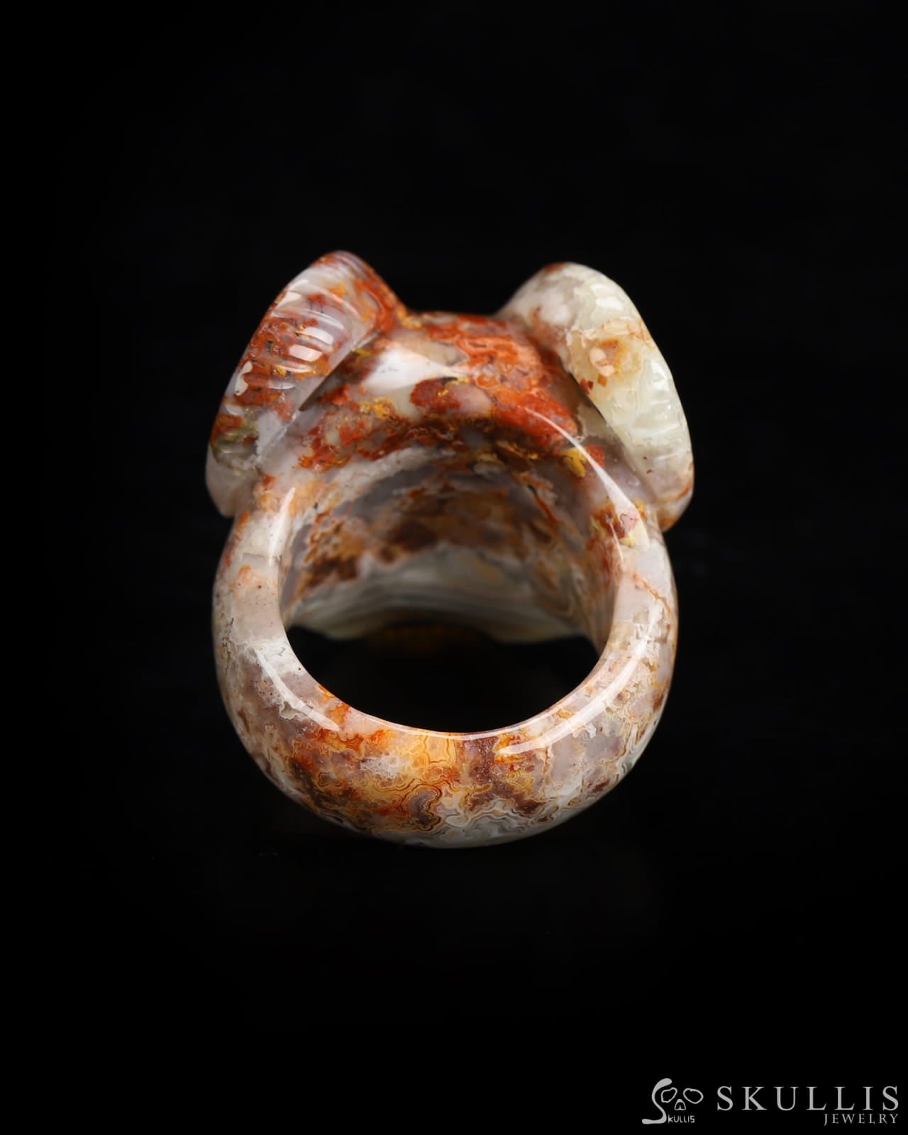 Skullis Gem Skull Ring of Red Crazy Lace Agate Carved Beast Skull US size 9 - 9800236 Skull Rings