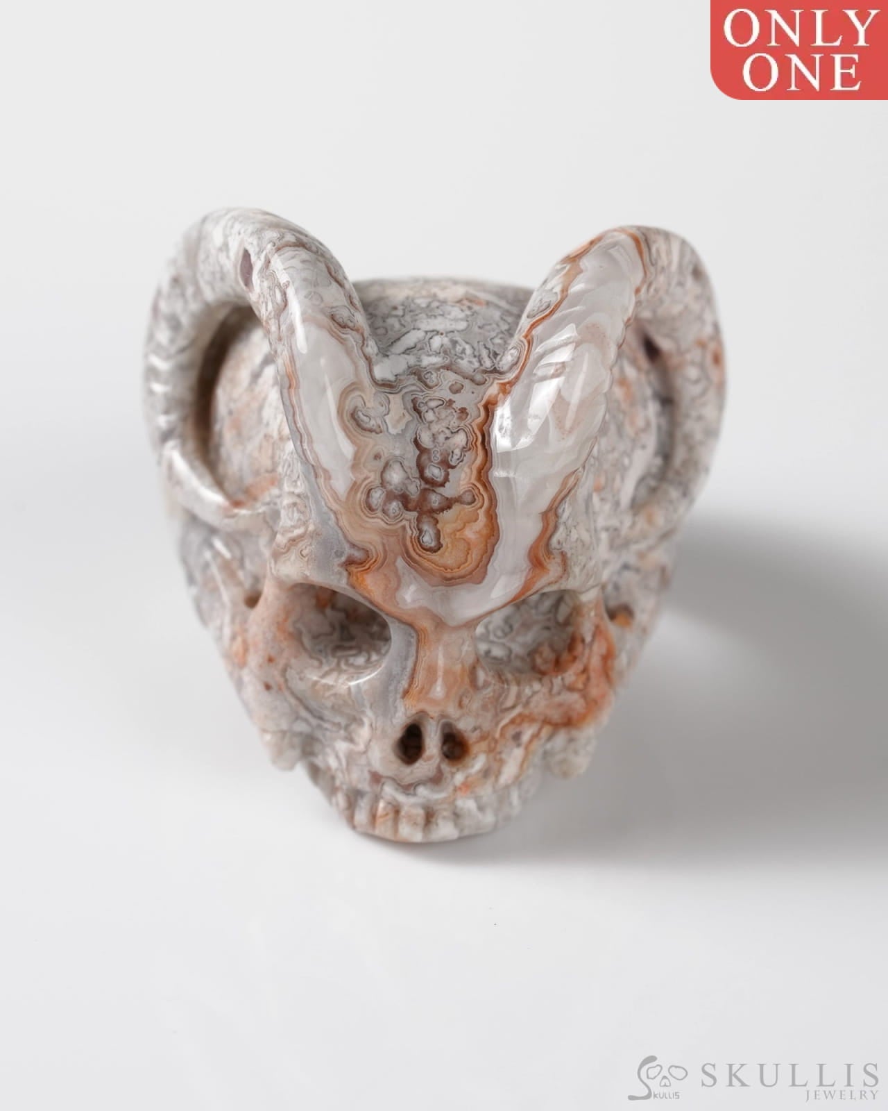 Gem Skull Ring of Red Crazy Lace Agate Carved Beast Skull US size 9 - 9800273 Skull Rings