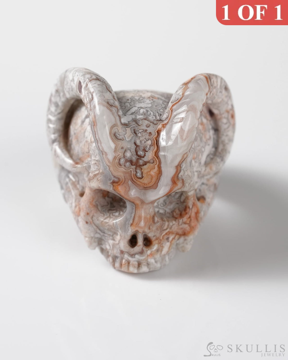 Gem Skull Ring of Red Crazy Lace Agate Carved Beast Skull US size 9 - 9800273 Skull Rings