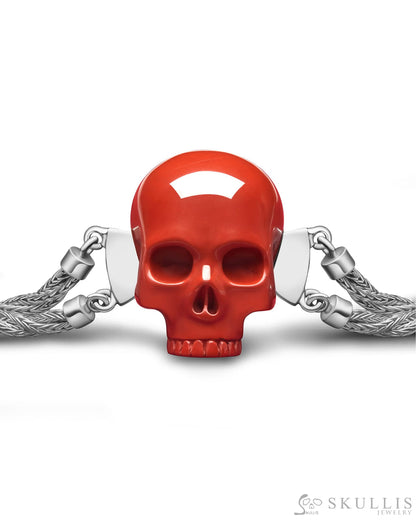Gem Skull Bracelet of Red Jasper Carved Skull in 925 Sterling Silver Skull Bracelets