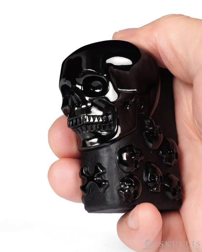 The Many Within - 2.6’’ Black Obsidian Hand Carved Crystal Skull Pocket Stone Crystal Healing - Tiny Gemstone Skull