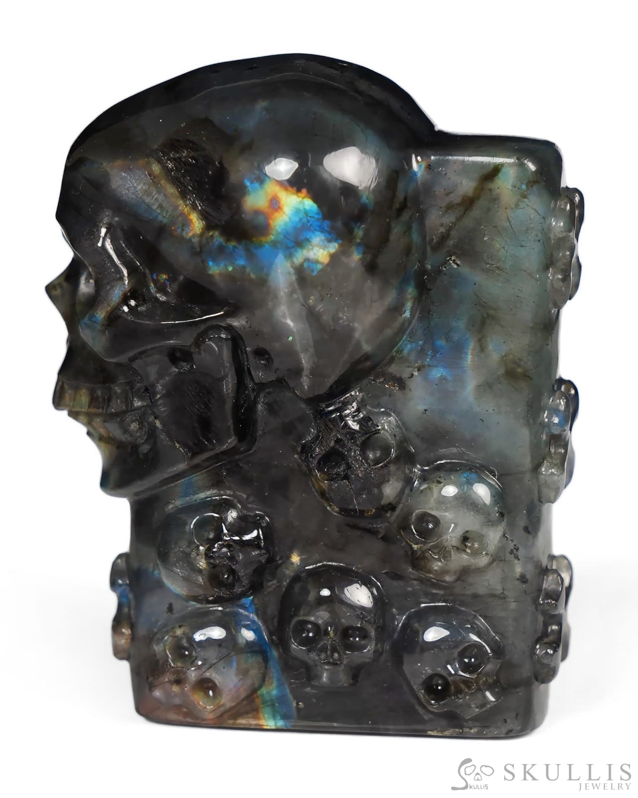 The One Within - 2.6’’ Finnish Labradorite Hand Carved Crystal Skull Pocket Stone Crystal Healing - Tiny Gemstone Skull