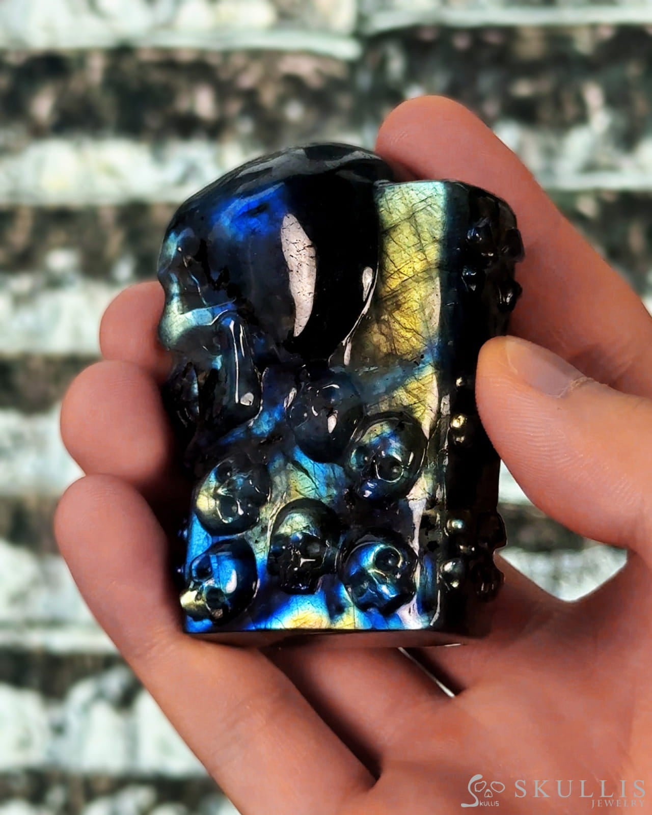 The One Within - 2.6’’ Labradorite Hand Carved Crystal Skull Pocket Stone Crystal Healing - Tiny Gemstone Skull