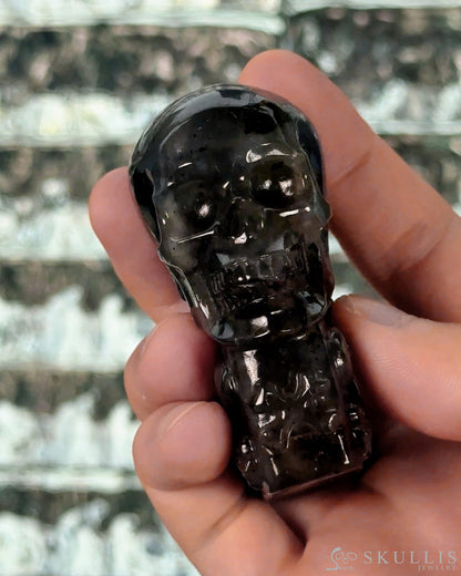 The One Within - 2.6’’ Labradorite Hand Carved Crystal Skull Pocket Stone Crystal Healing - Tiny Gemstone Skull