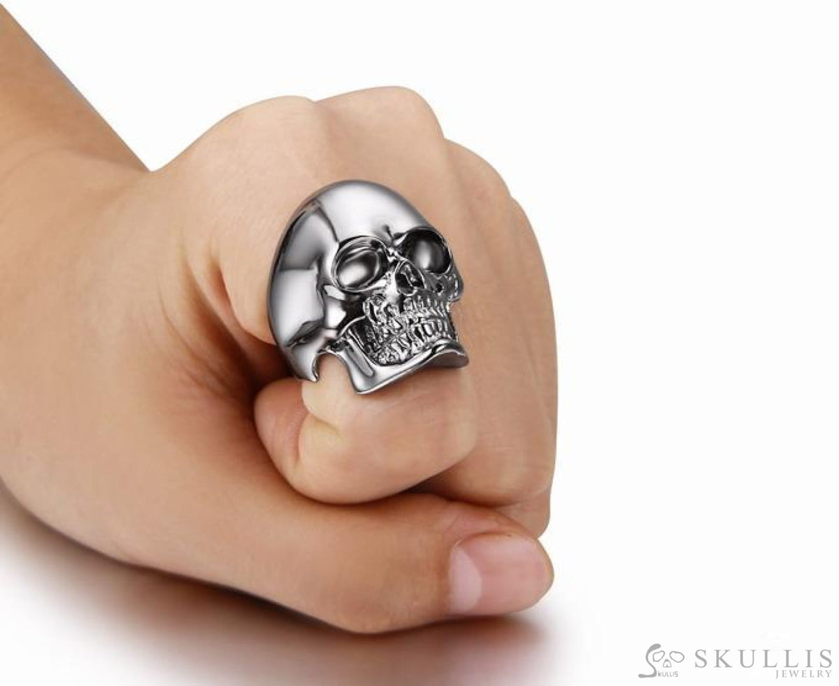 The Master - Black Rutanium & 925 Sterling Silver Plated Skull Ring for Women & Men - Skull Rings