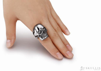 The Master - Black Rutanium & 925 Sterling Silver Plated Skull Ring for Women & Men - Skull Rings