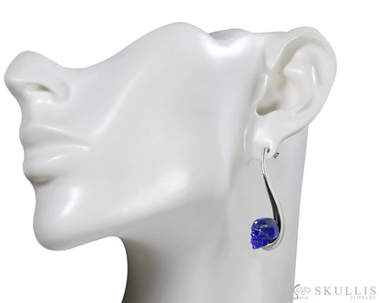 Gem Skull Earrings Of Lapis Lazuli Carved Skull In 925 Sterling Silver Skull