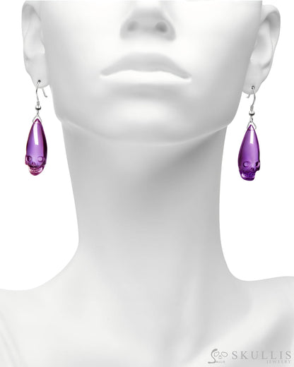 Gem Skull Earrings Of Amethyst Carved Skull