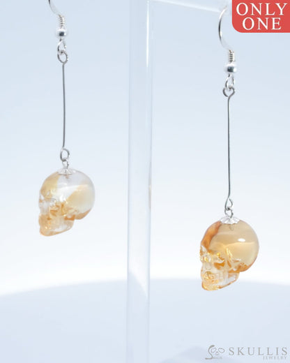 Gem Skull Pendant Necklace Of Citrine Carved Skull With Bail In 925 Sterling Silver - 0500024