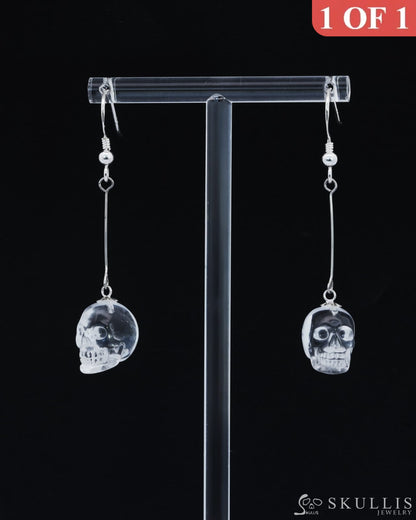 Gem Skull Earrings Of Quartz Rock Crystal Carved In 925 Sterling Silver -0800030