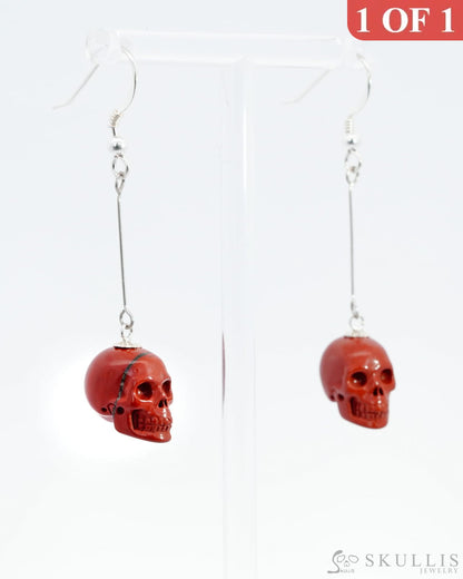 Gem Skull Pendant Necklace Of Red Jasper Carved Skull With Bail In 925 Sterling Silver -