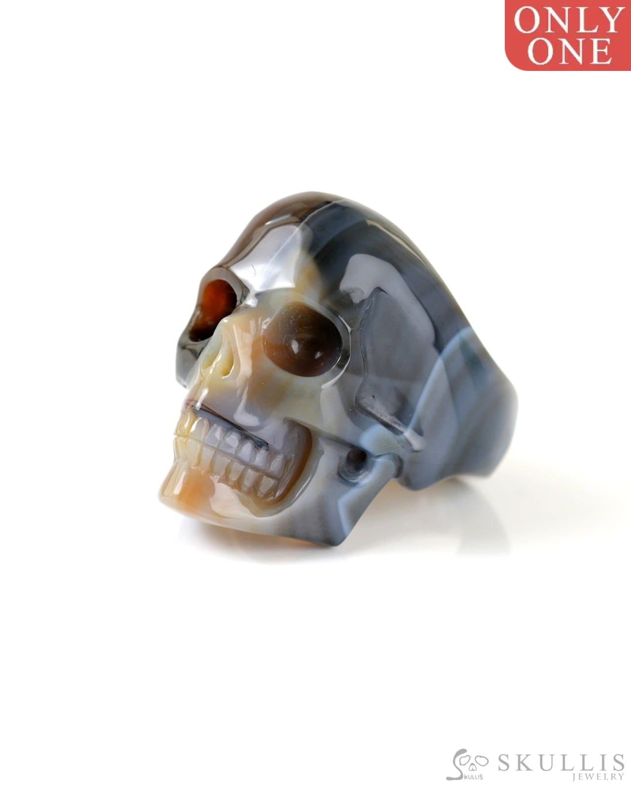 Gem Skull Ring of Agate Carved Totally US Size 9.5 - 9800270 Skull Rings