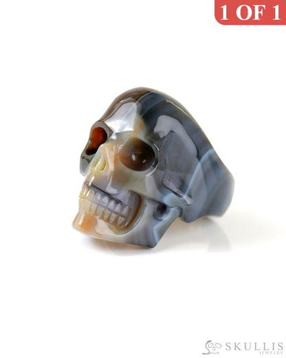 Gem Skull Ring of Agate Carved Totally US Size 9.5 - 9800270 Skull Rings