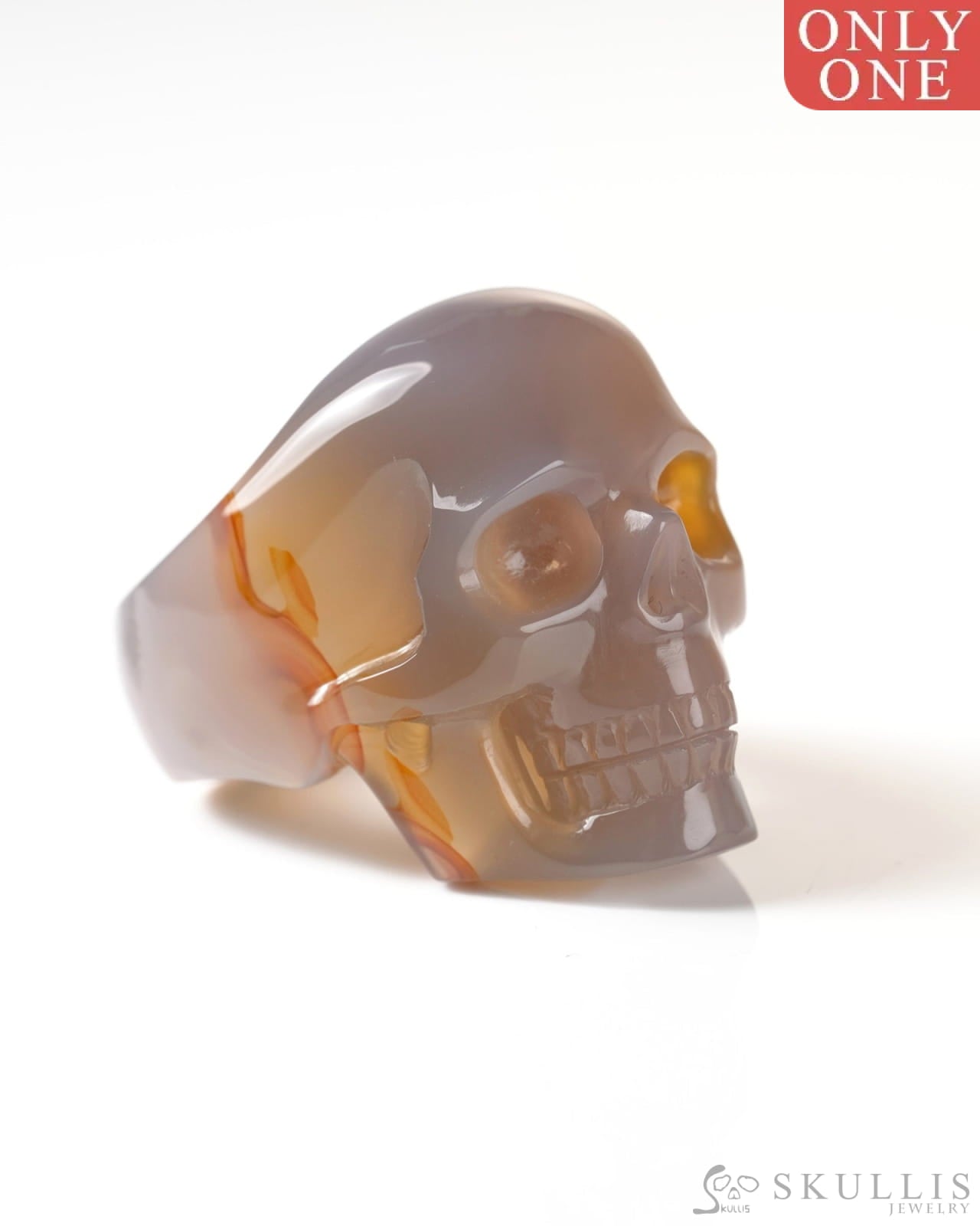 Gem Skull Ring of Agate Carved Skull US size 11.5 - 9800266 Skull Rings