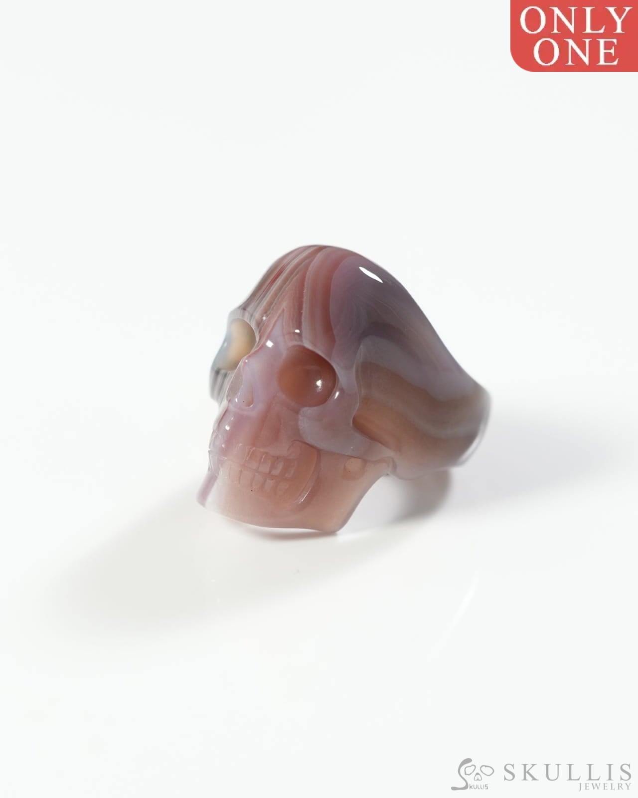 Gem Skull Ring of Mozambique Agate Carved Totally US Size 10 0800062 Skull Rings