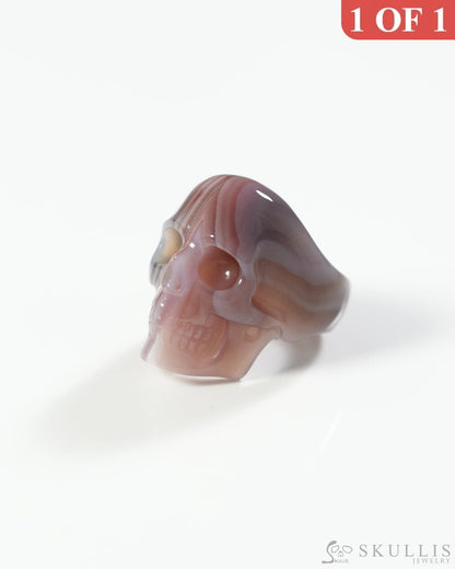 Gem Skull Ring of Mozambique Agate Carved Totally US Size 10 0800062 Skull Rings