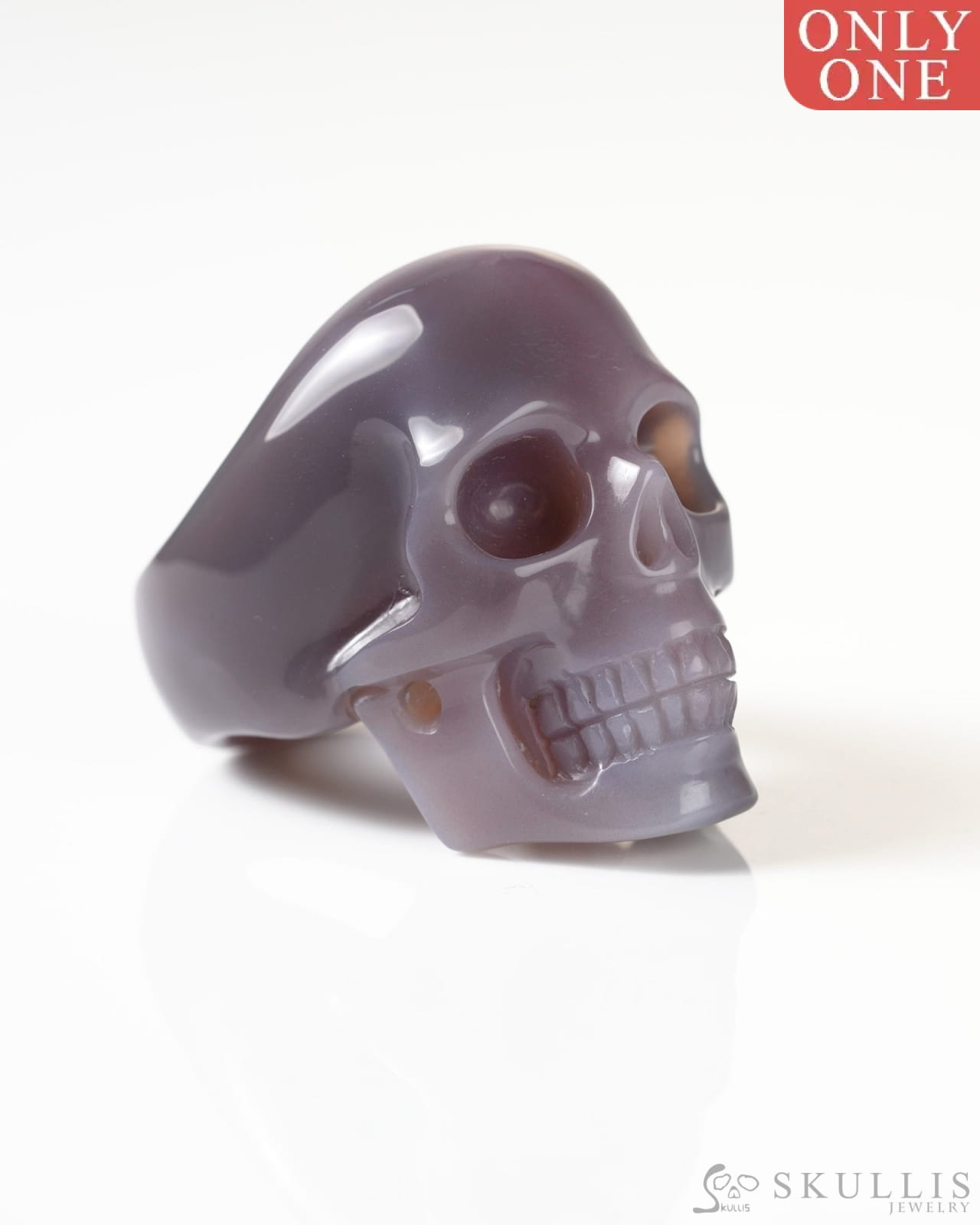 Gem Skull Ring of Mozambique Agate Carved Totally US Size 10 - 9800269 Skull Rings