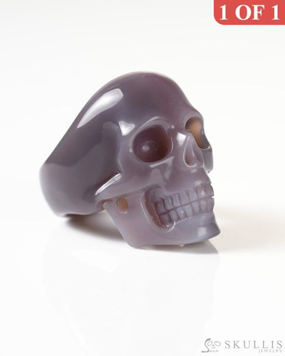 Gem Skull Ring of Mozambique Agate Carved Totally US Size 10 - 9800269 Skull Rings